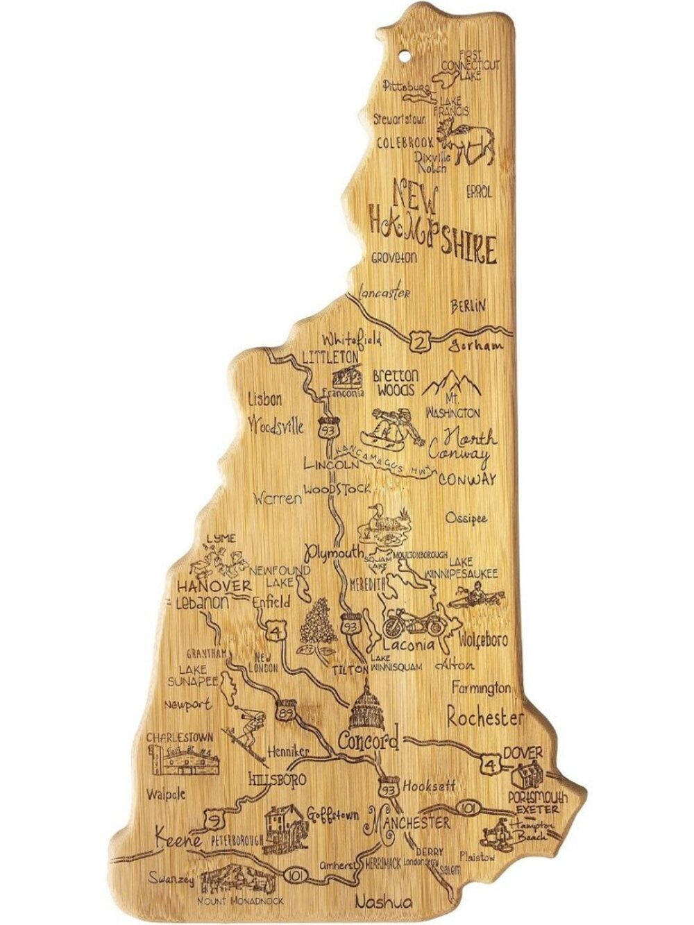 New Hampshire State Shaped Bamboo Cutting Board - Unique Kitchen Decor & Gift